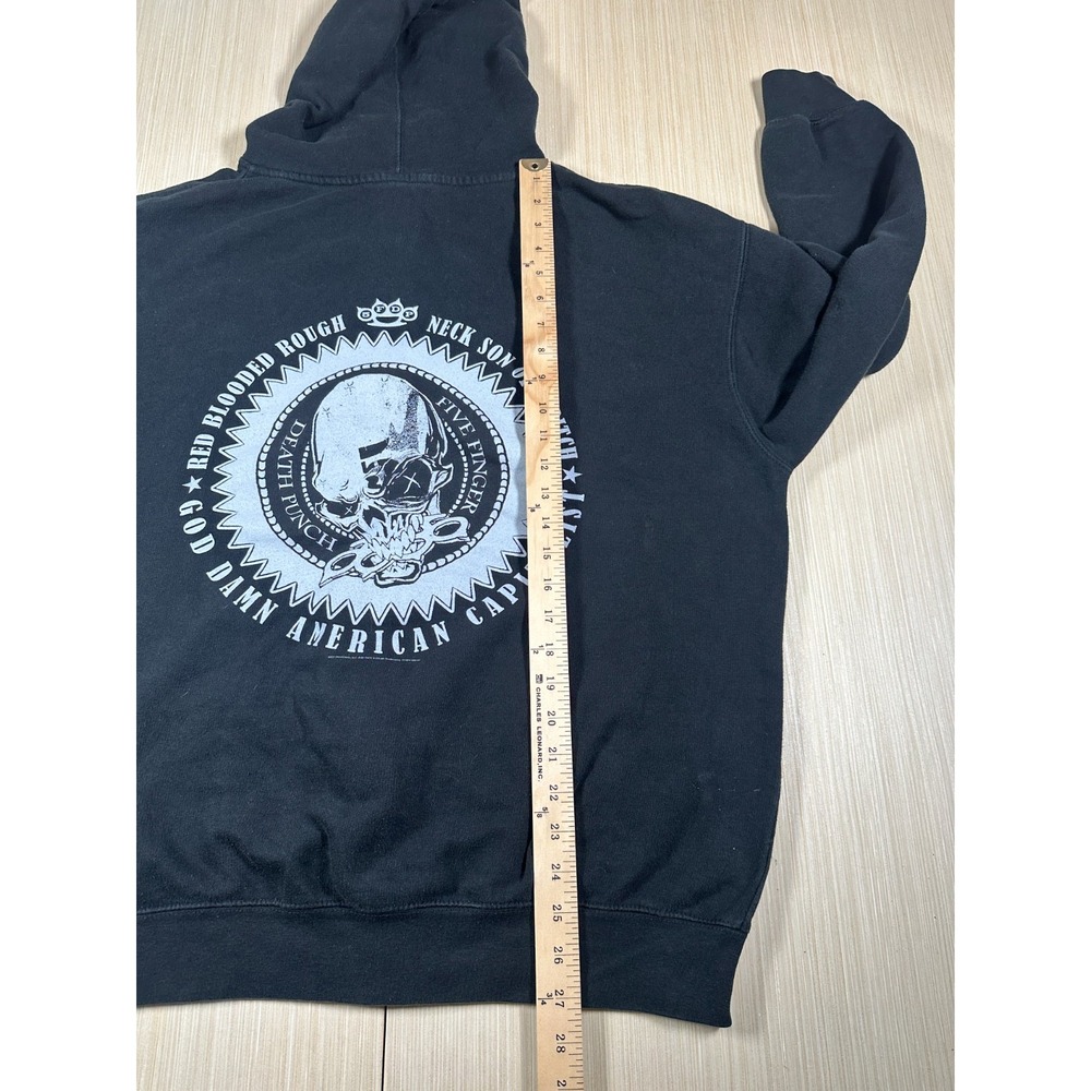 Mens Hoodie Black Five Finger Death Punch Knuckle Skull Graphic Pockets Full Zip - Picture 8 of 8